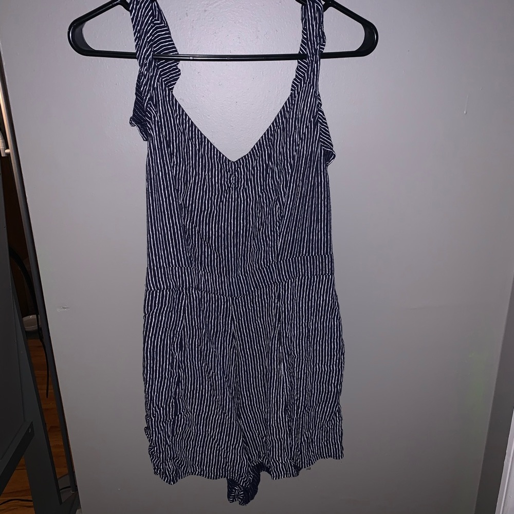 Navy blue and white stripped romper